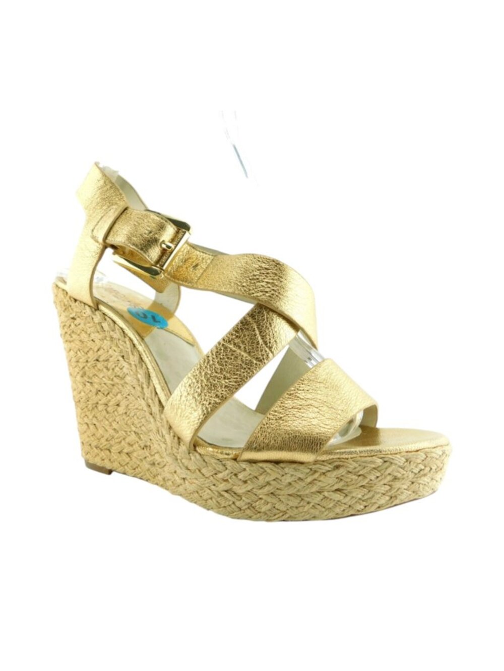 MICHAEL KORS Gold Shimmer Leather Espadrille Wedge Sling Sandals 10